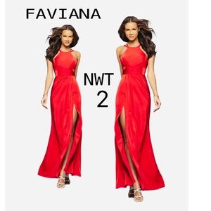 NWT (0/2) FAVIANA red evening prom formal runway Hollywood dress strap shoulder